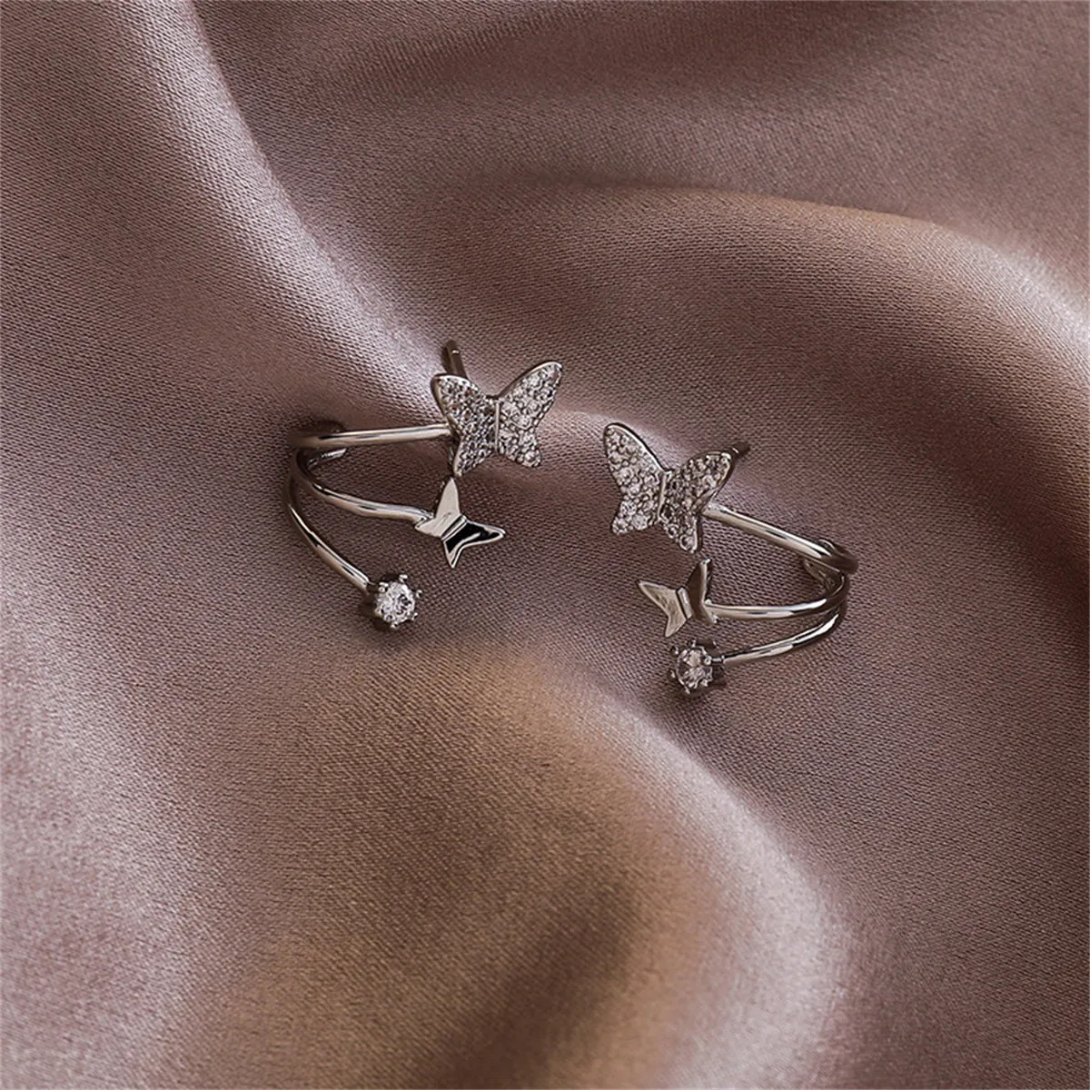 Cubic Zirconia & Silver-Plated Butterfly Stud Earrings