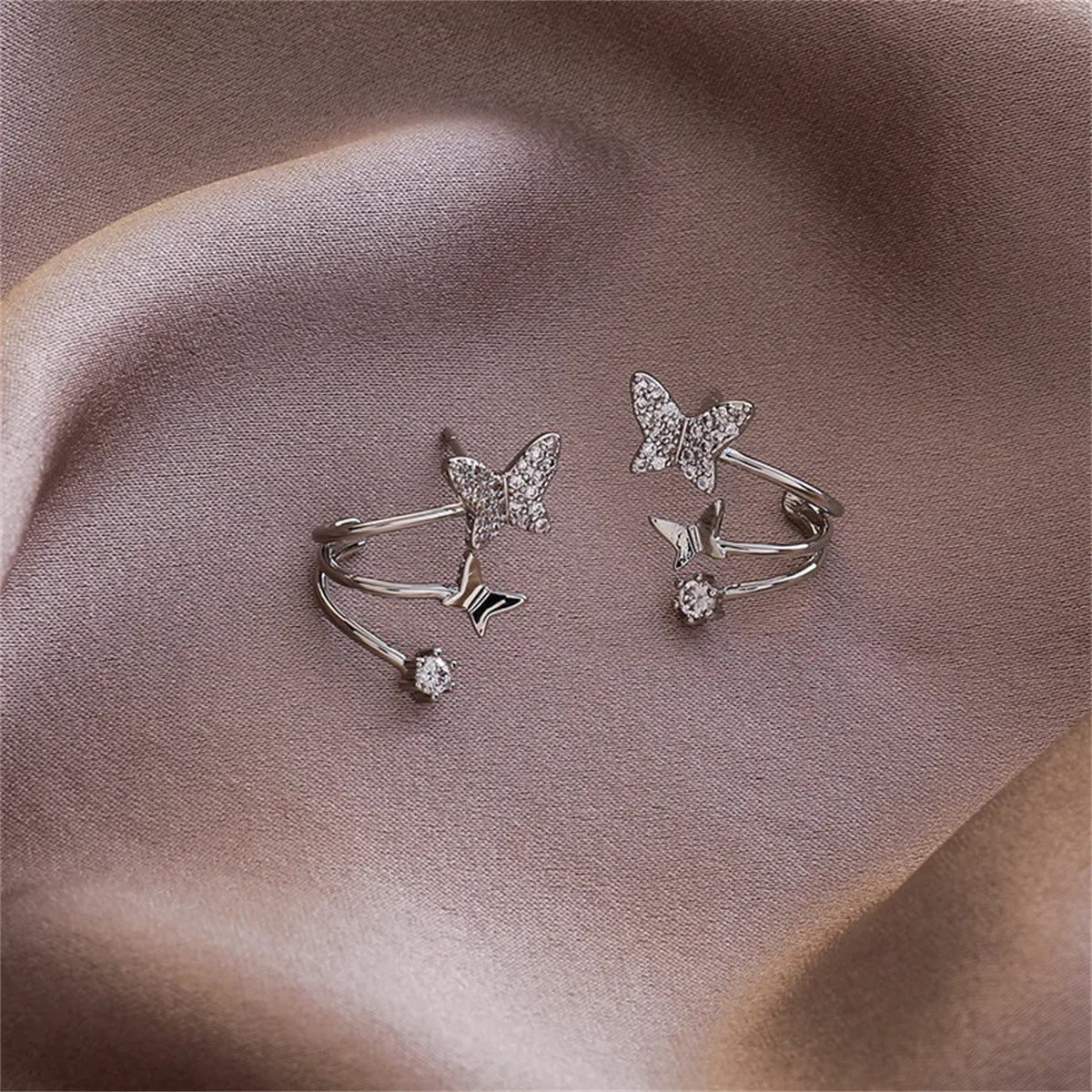 Cubic Zirconia & Silver-Plated Butterfly Stud Earrings