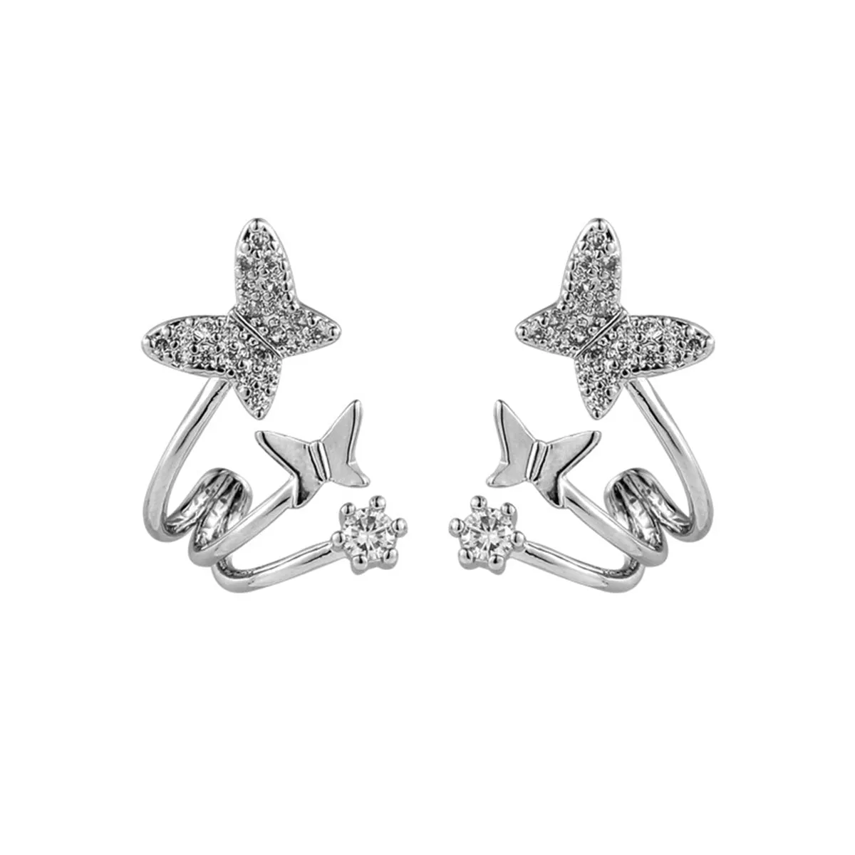 Cubic Zirconia & Silver-Plated Butterfly Stud Earrings