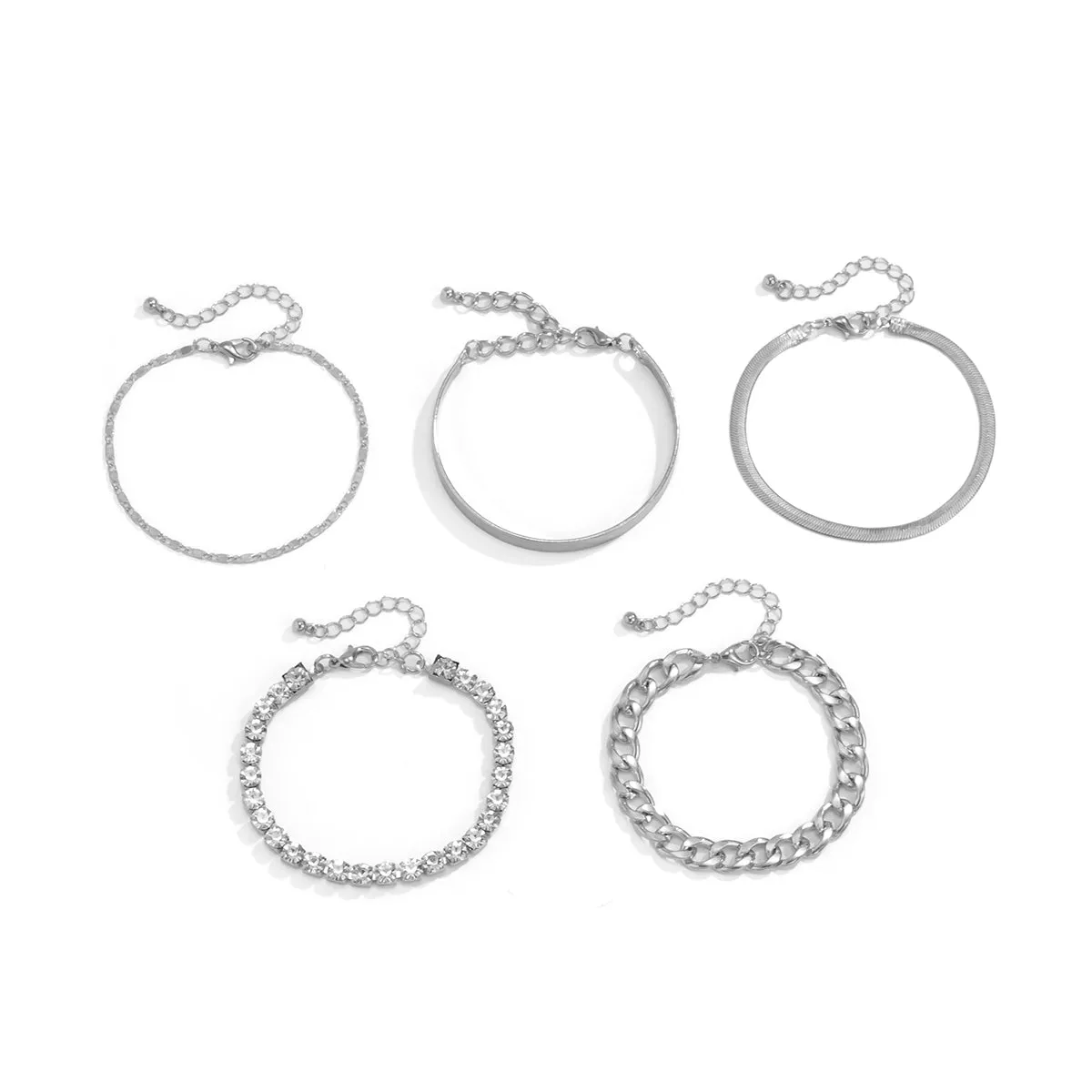 Cubic Zirconia & Silver-Plated Chain & Cuff Bracelet Set