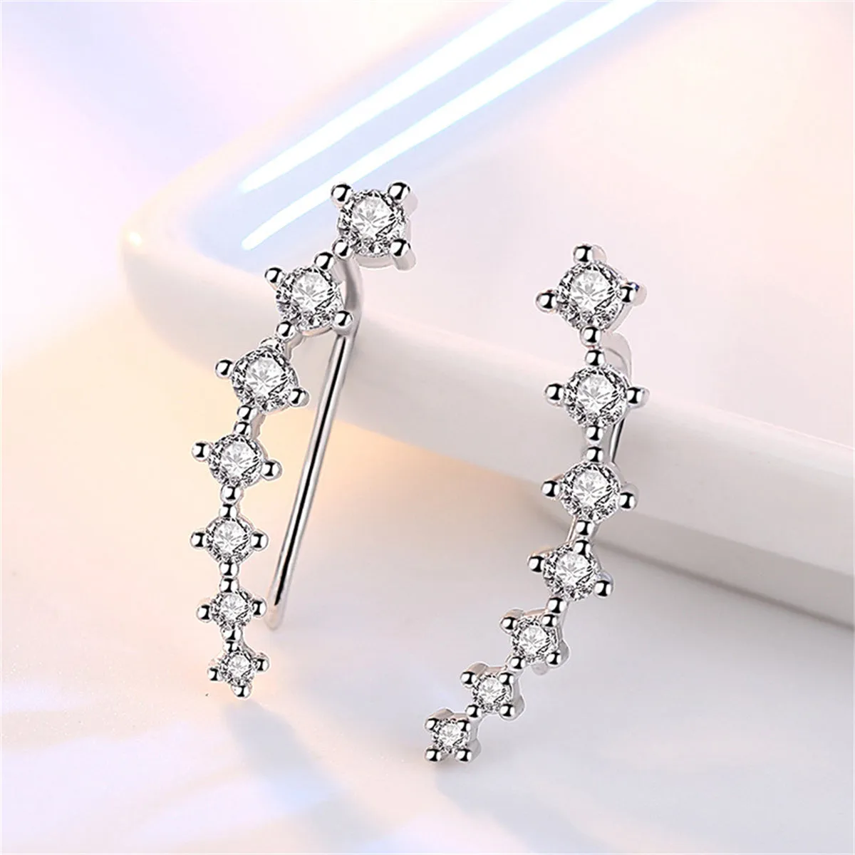 Cubic Zirconia & Silver-Plated Ear Climber