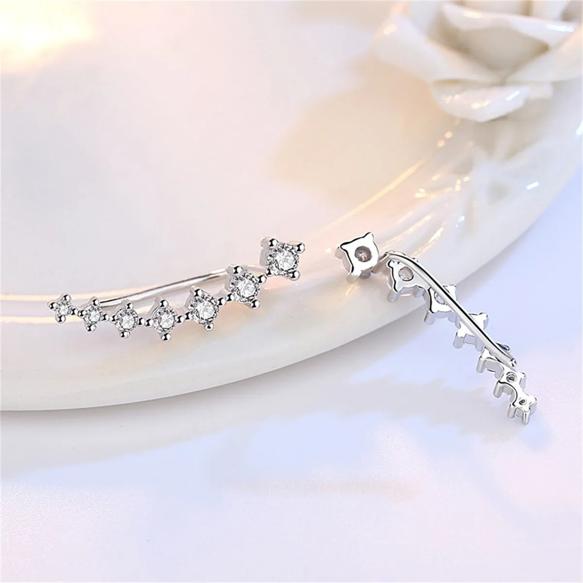 Cubic Zirconia & Silver-Plated Ear Climber