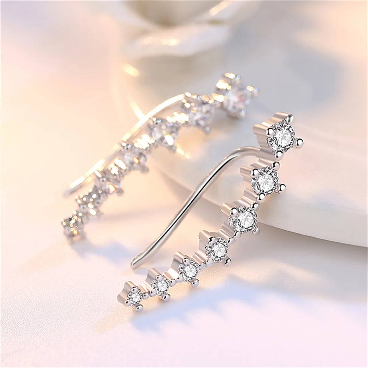 Cubic Zirconia & Silver-Plated Ear Climber