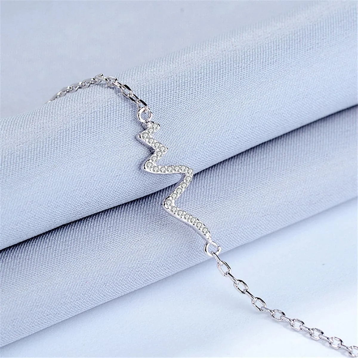 Cubic Zirconia & Silver-Plated Electrocardiogram Pattern Bracelet