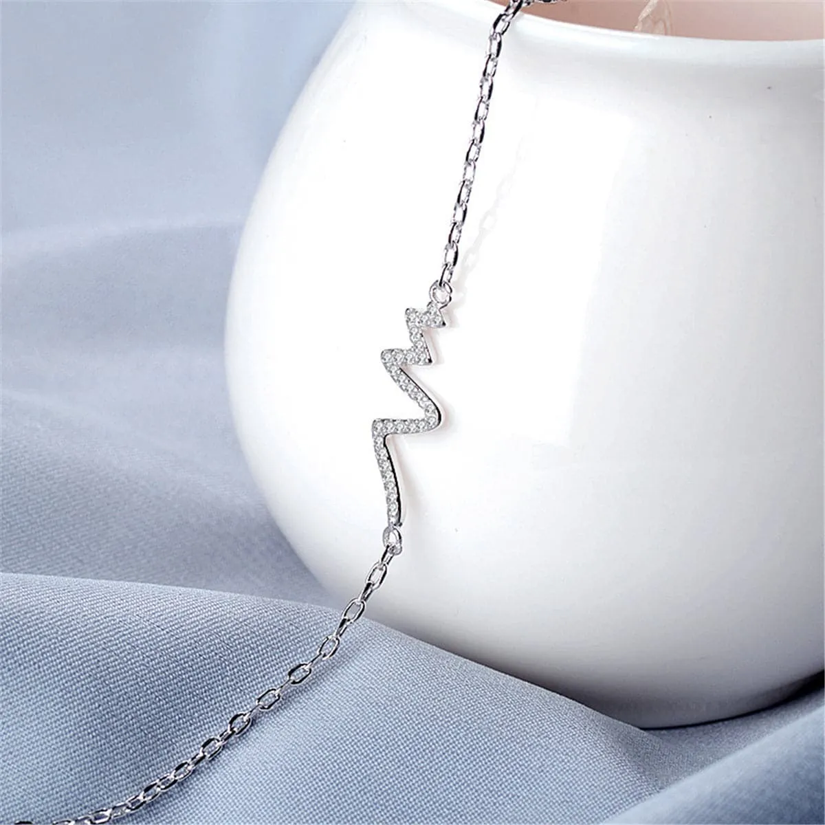 Cubic Zirconia & Silver-Plated Electrocardiogram Pattern Bracelet