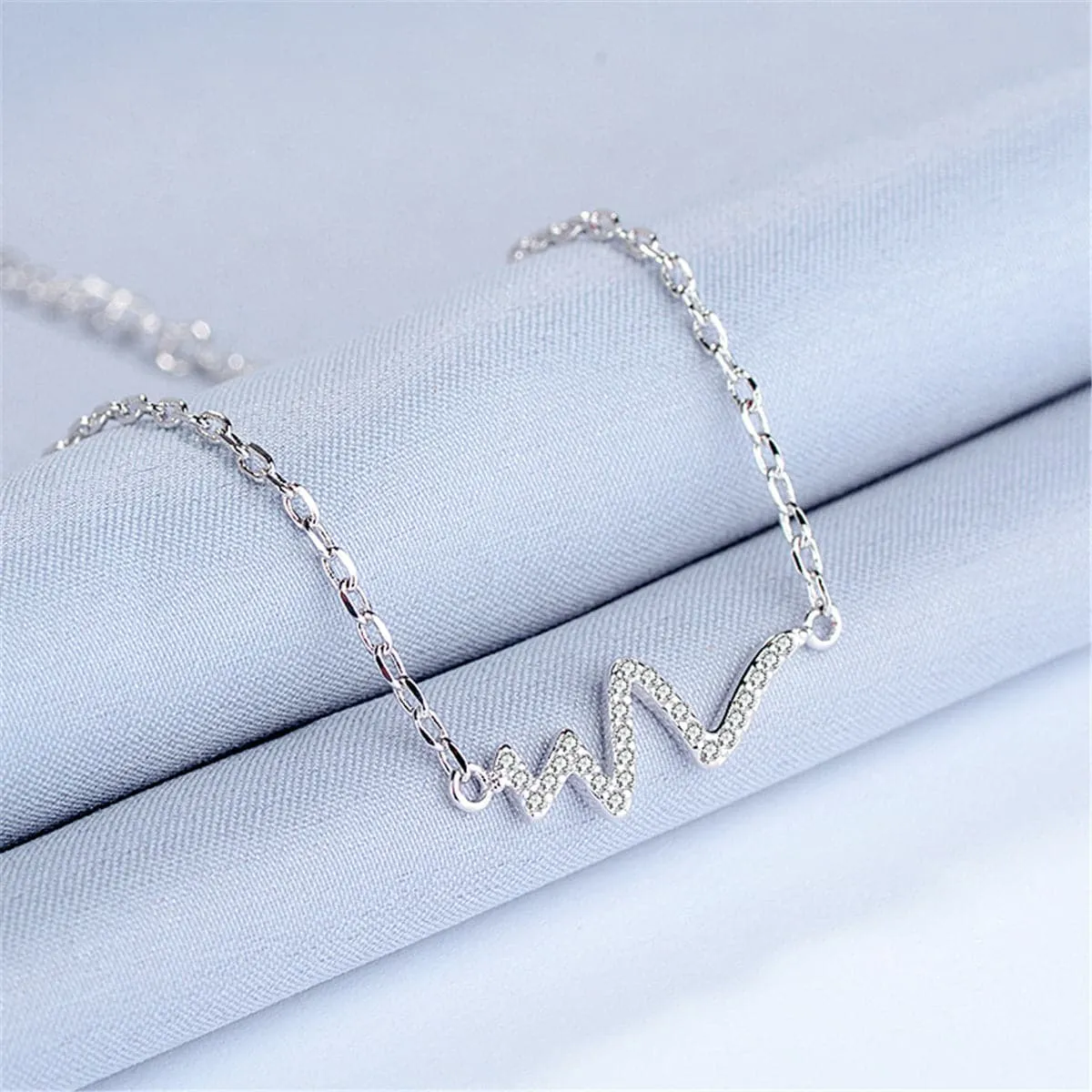 Cubic Zirconia & Silver-Plated Electrocardiogram Pattern Bracelet
