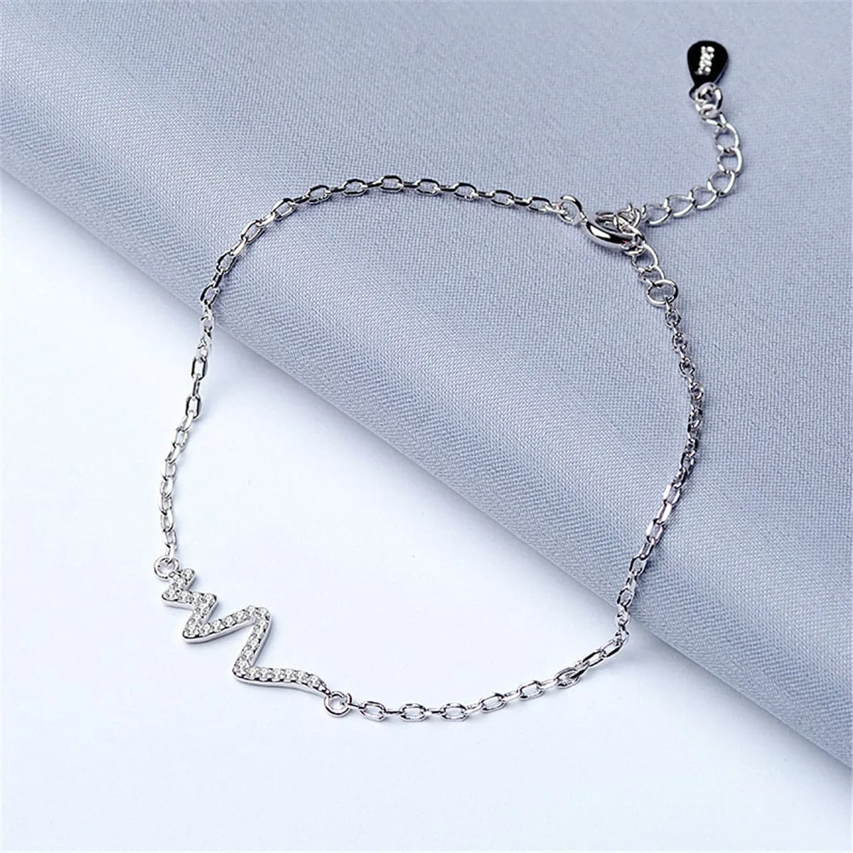 Cubic Zirconia & Silver-Plated Electrocardiogram Pattern Bracelet