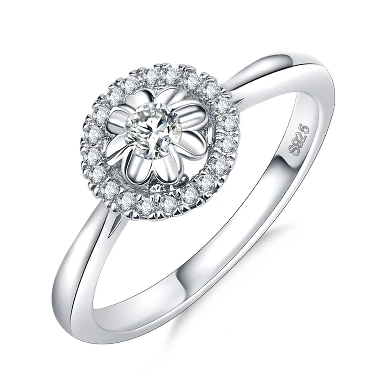 Cubic Zirconia & Silver-Plated Flower Ring