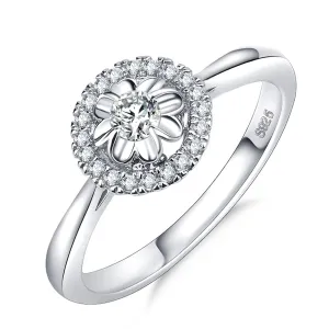 Cubic Zirconia & Silver-Plated Flower Ring