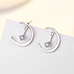 Cubic Zirconia & Silver-Plated Half Moon Drop Earrings
