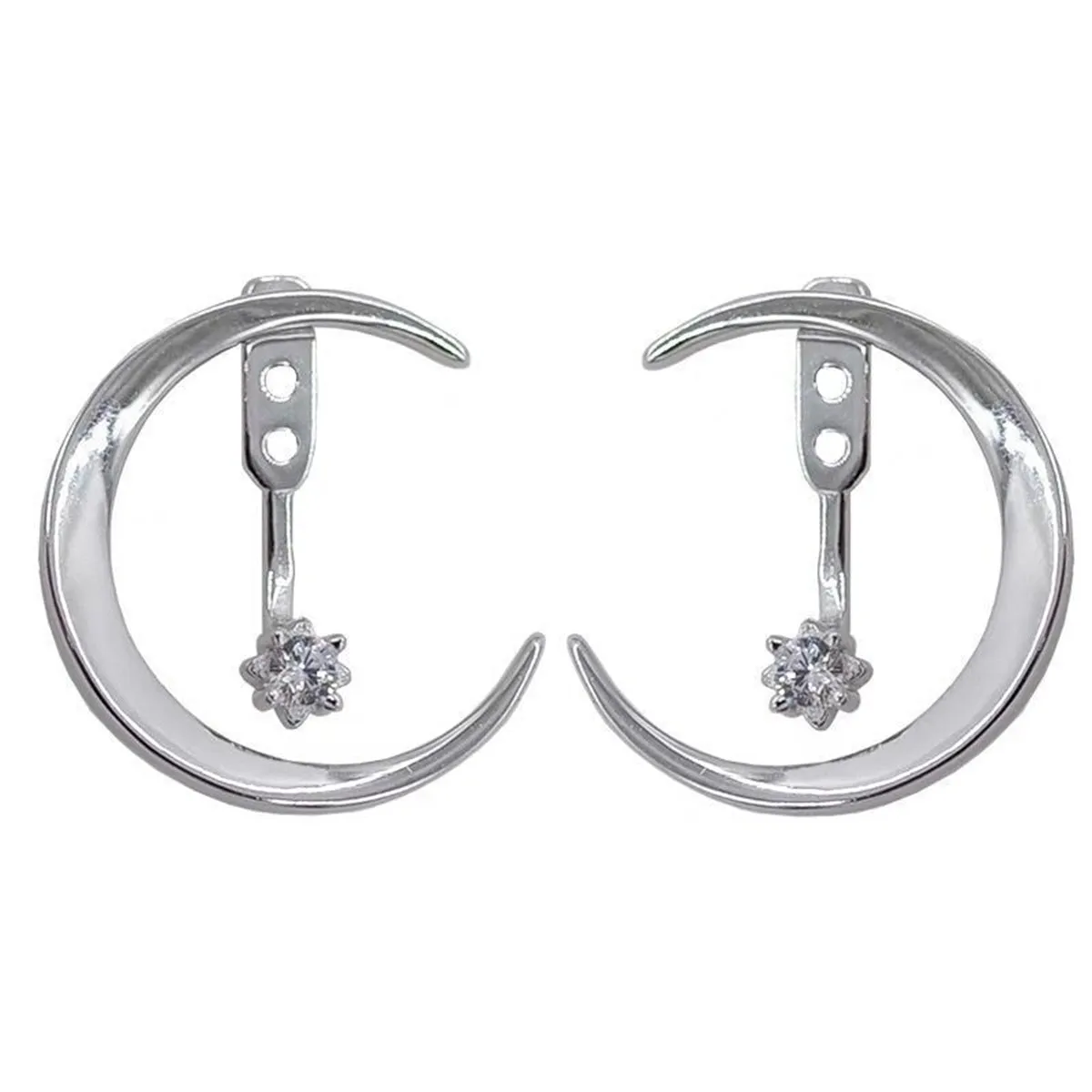 Cubic Zirconia & Silver-Plated Half Moon Drop Earrings