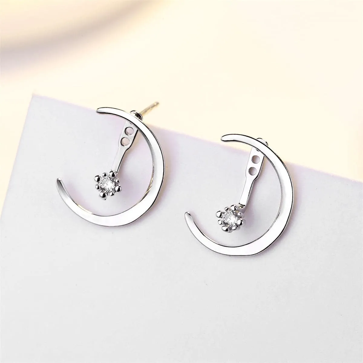 Cubic Zirconia & Silver-Plated Half Moon Drop Earrings