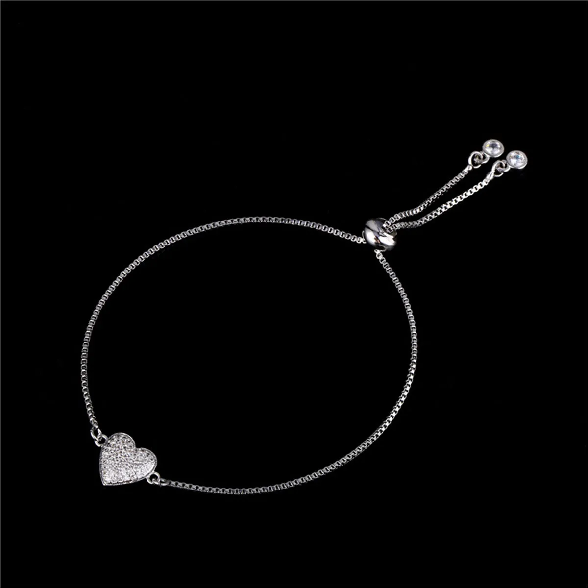 Cubic Zirconia & Silver-Plated Heart Charm Bracelet