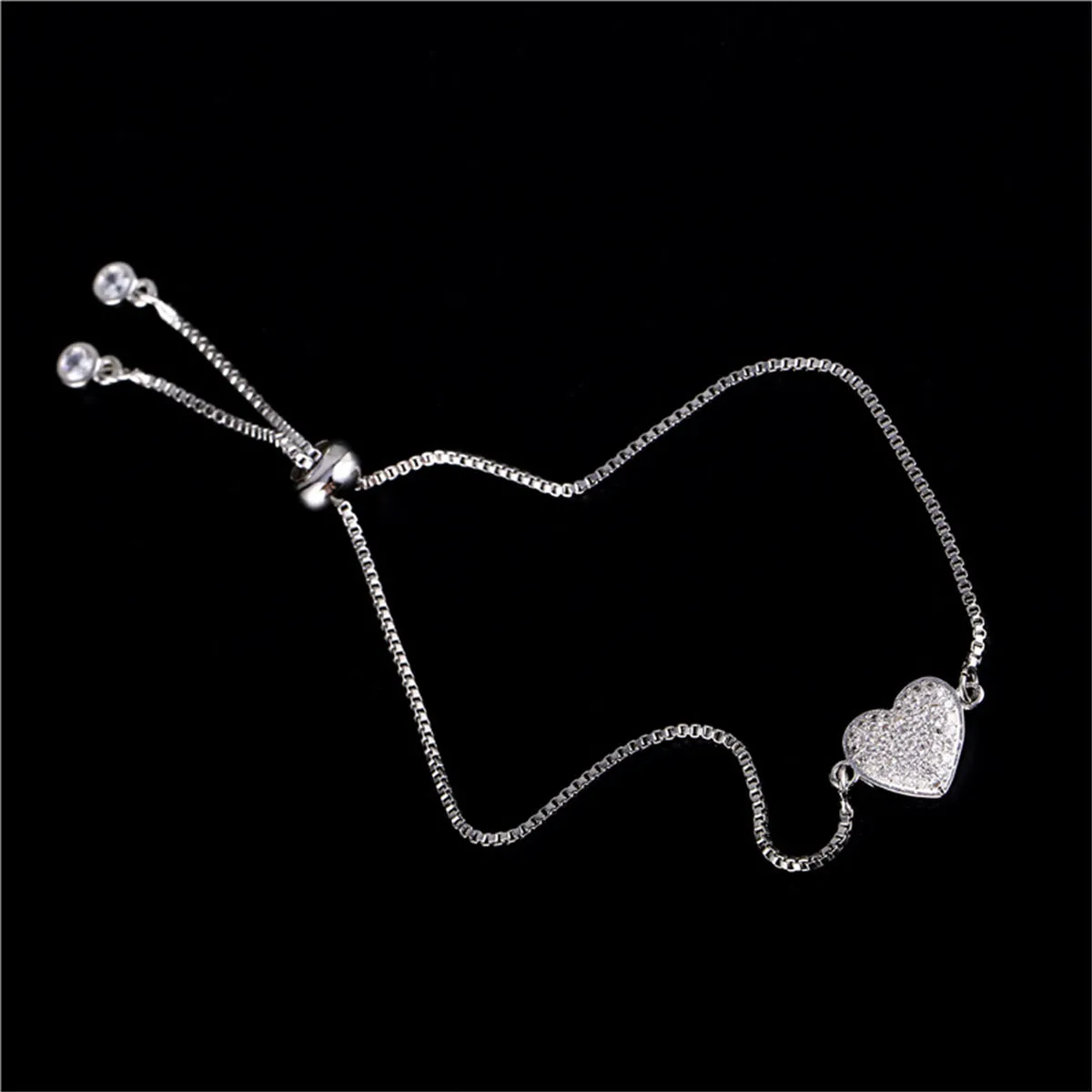 Cubic Zirconia & Silver-Plated Heart Charm Bracelet