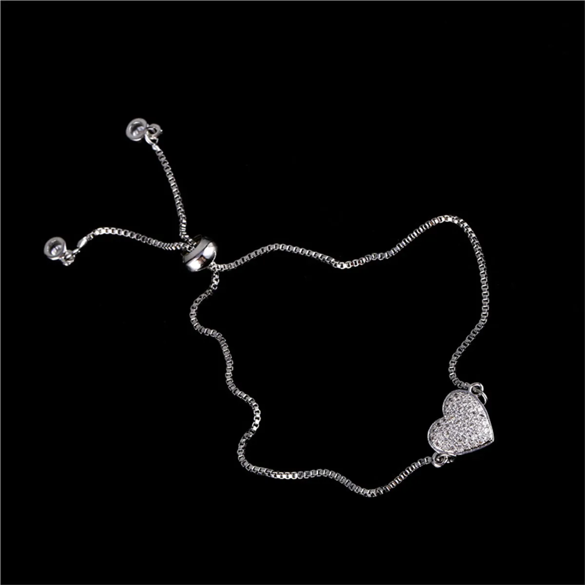 Cubic Zirconia & Silver-Plated Heart Charm Bracelet
