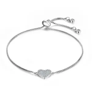 Cubic Zirconia & Silver-Plated Heart Charm Bracelet