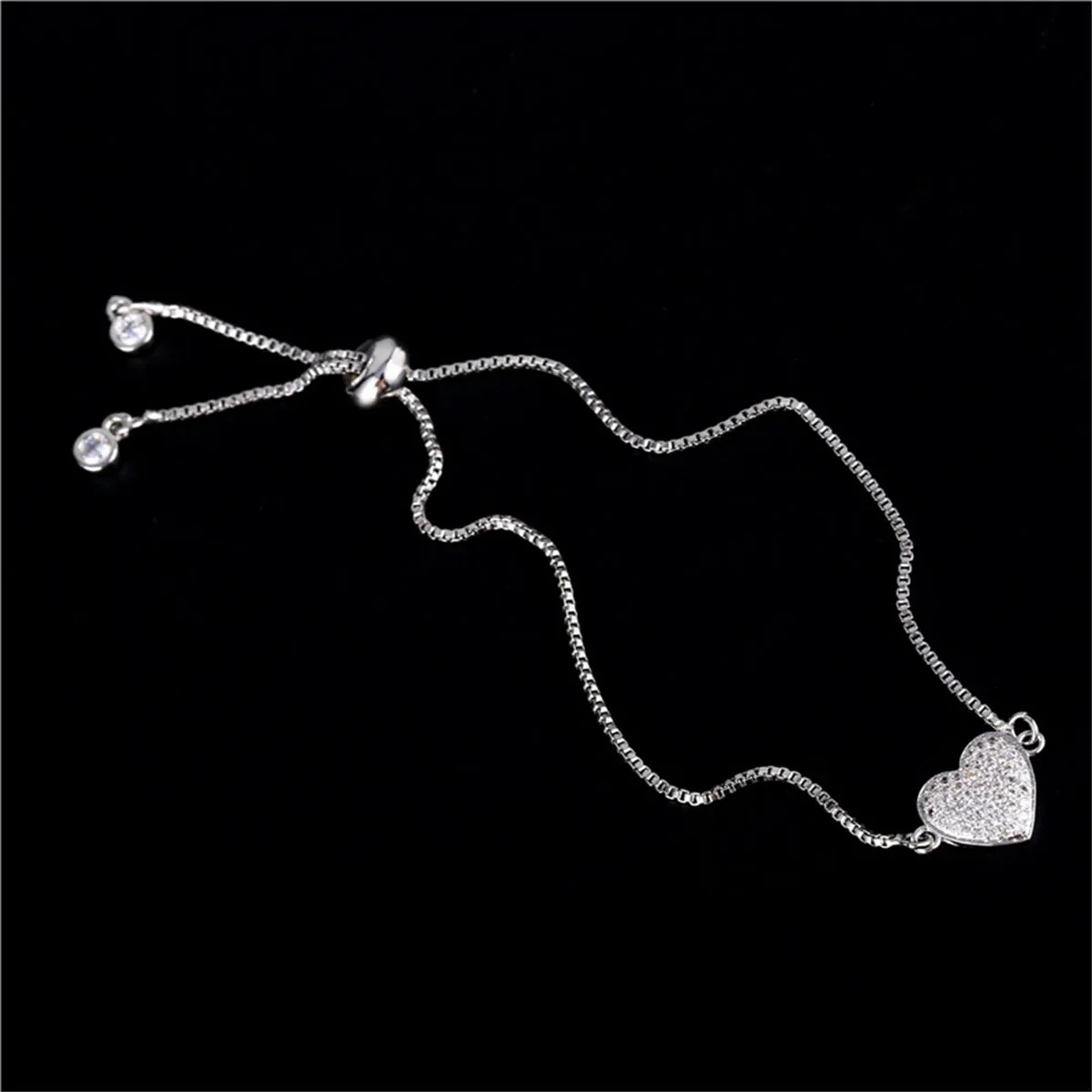 Cubic Zirconia & Silver-Plated Heart Charm Bracelet