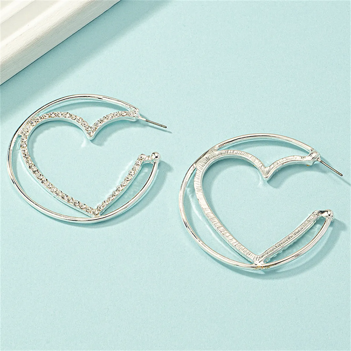 Cubic Zirconia & Silver-Plated Heart Huggie Earrings