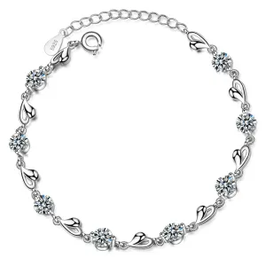 Cubic Zirconia & Silver-Plated Heart Station Bracelet