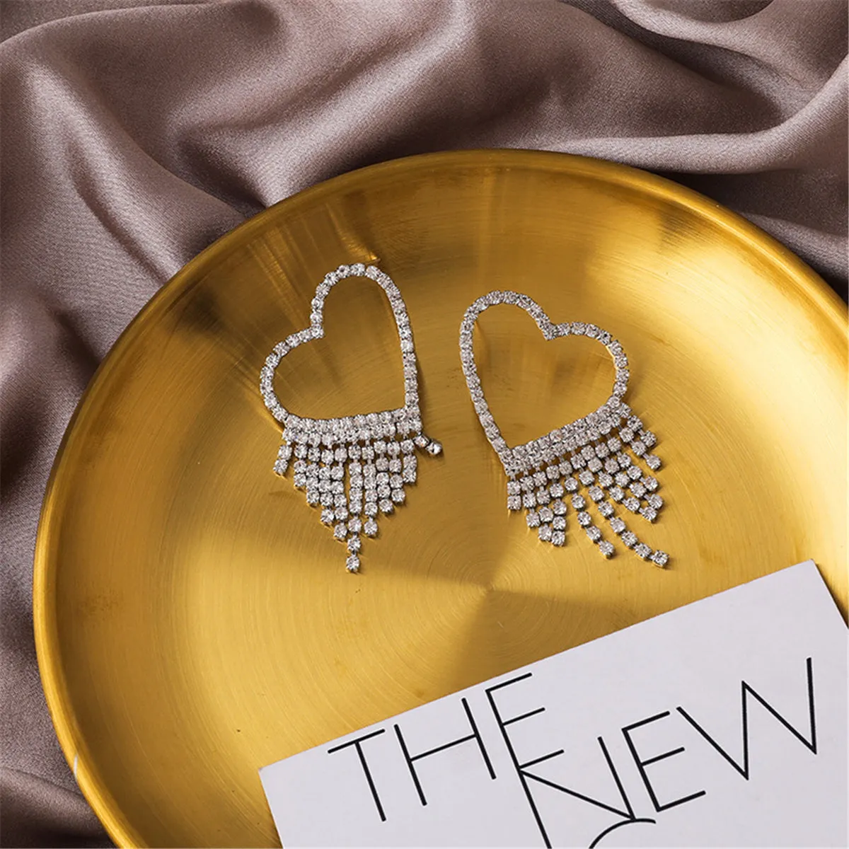 Cubic Zirconia & Silver-Plated Heart Tassel Drop Earrings