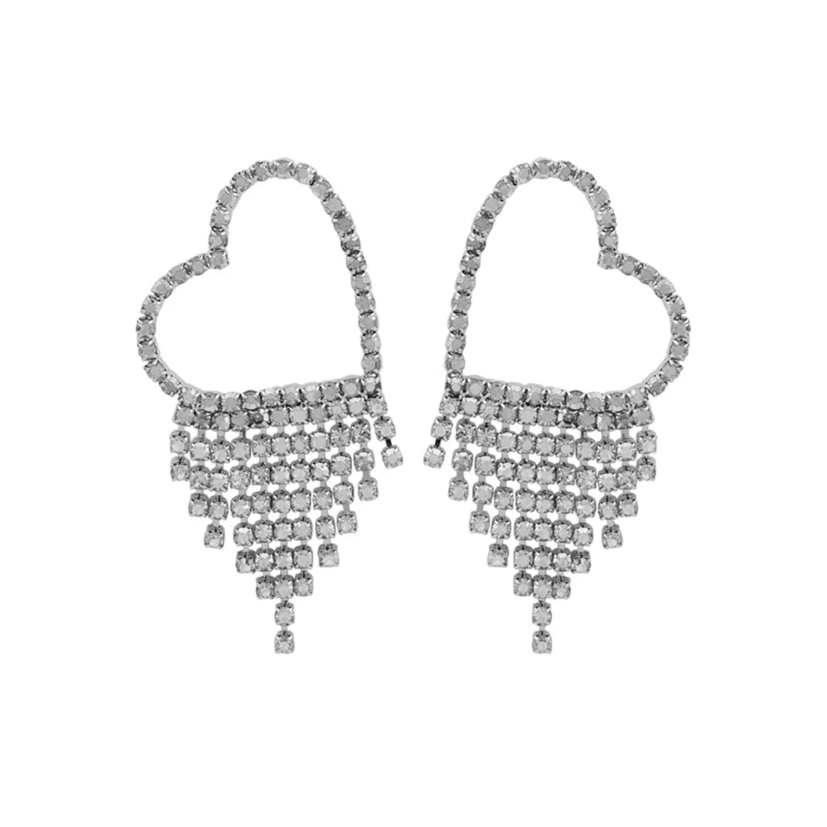 Cubic Zirconia & Silver-Plated Heart Tassel Drop Earrings