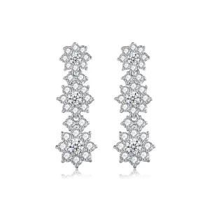 Cubic Zirconia & Silver-Plated Linked Flower Drop Earrings