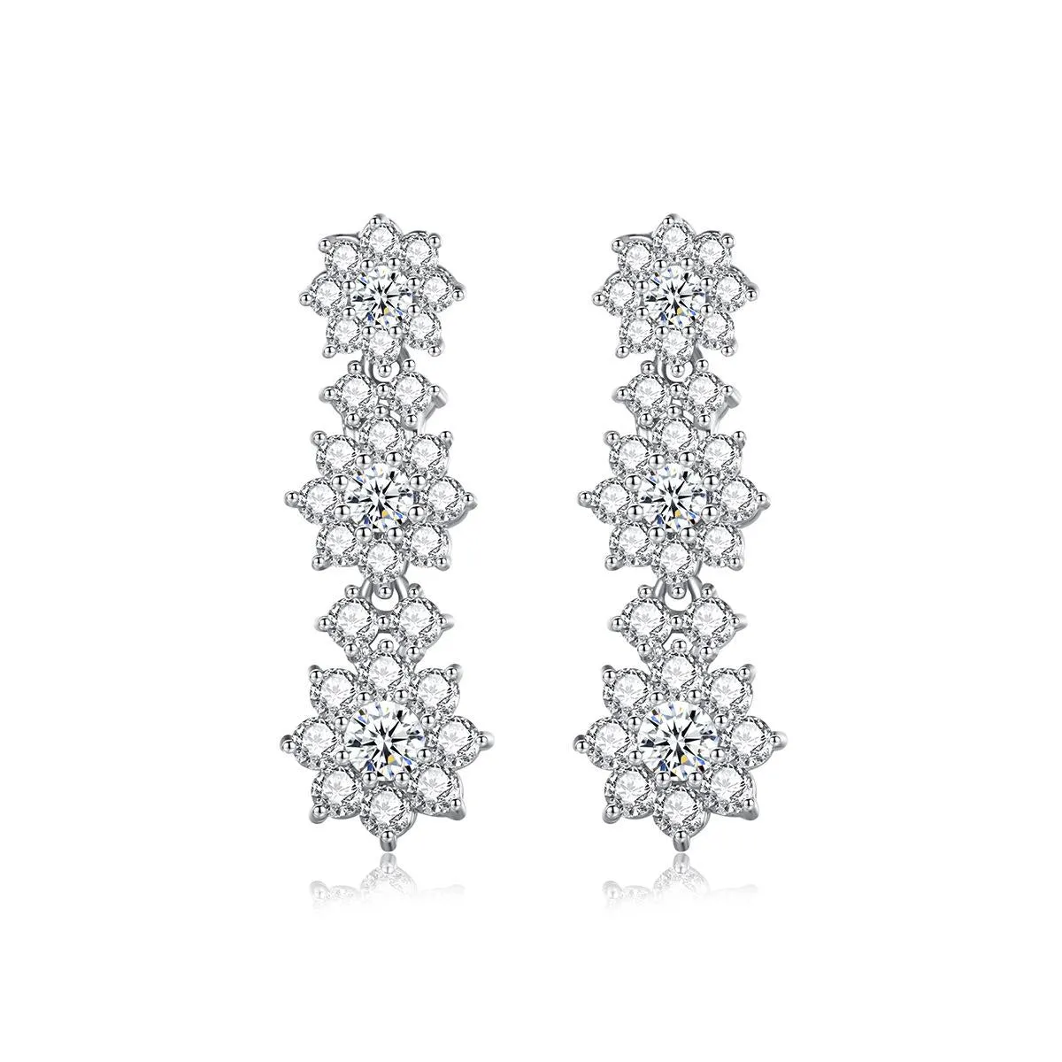 Cubic Zirconia & Silver-Plated Linked Flower Drop Earrings