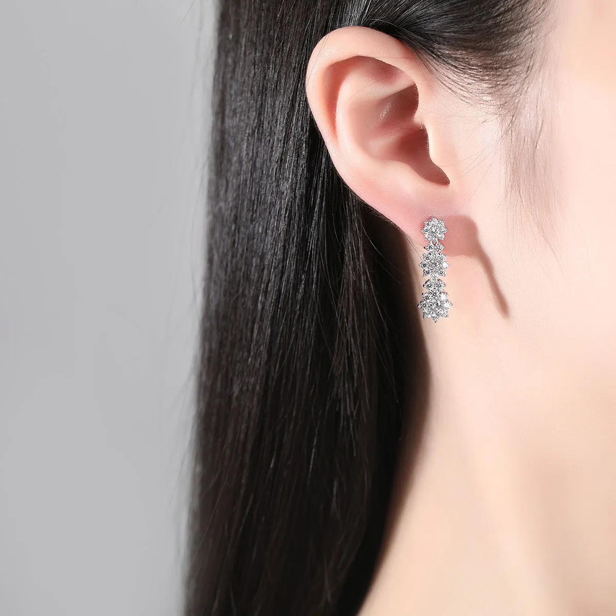 Cubic Zirconia & Silver-Plated Linked Flower Drop Earrings