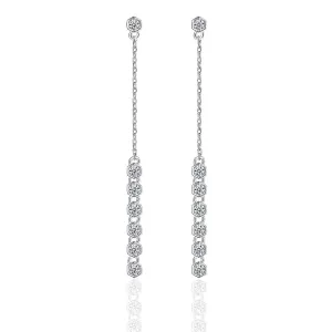 Cubic Zirconia & Silver-Plated Linked Hexagon Drop Earrings