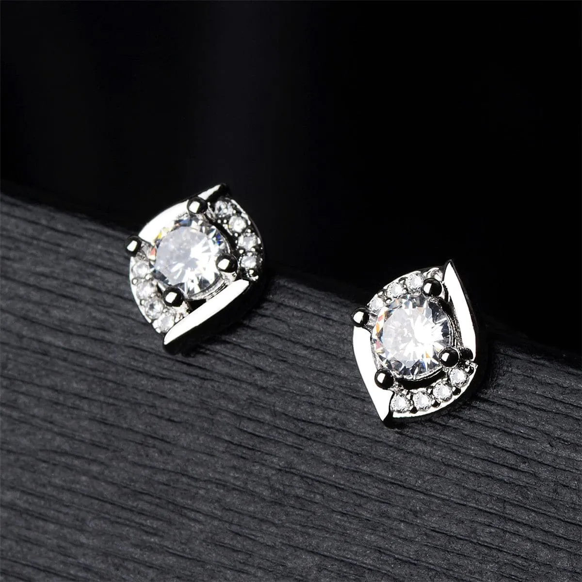 Cubic Zirconia & Silver-Plated Rhombus Spiral Stud Earrings