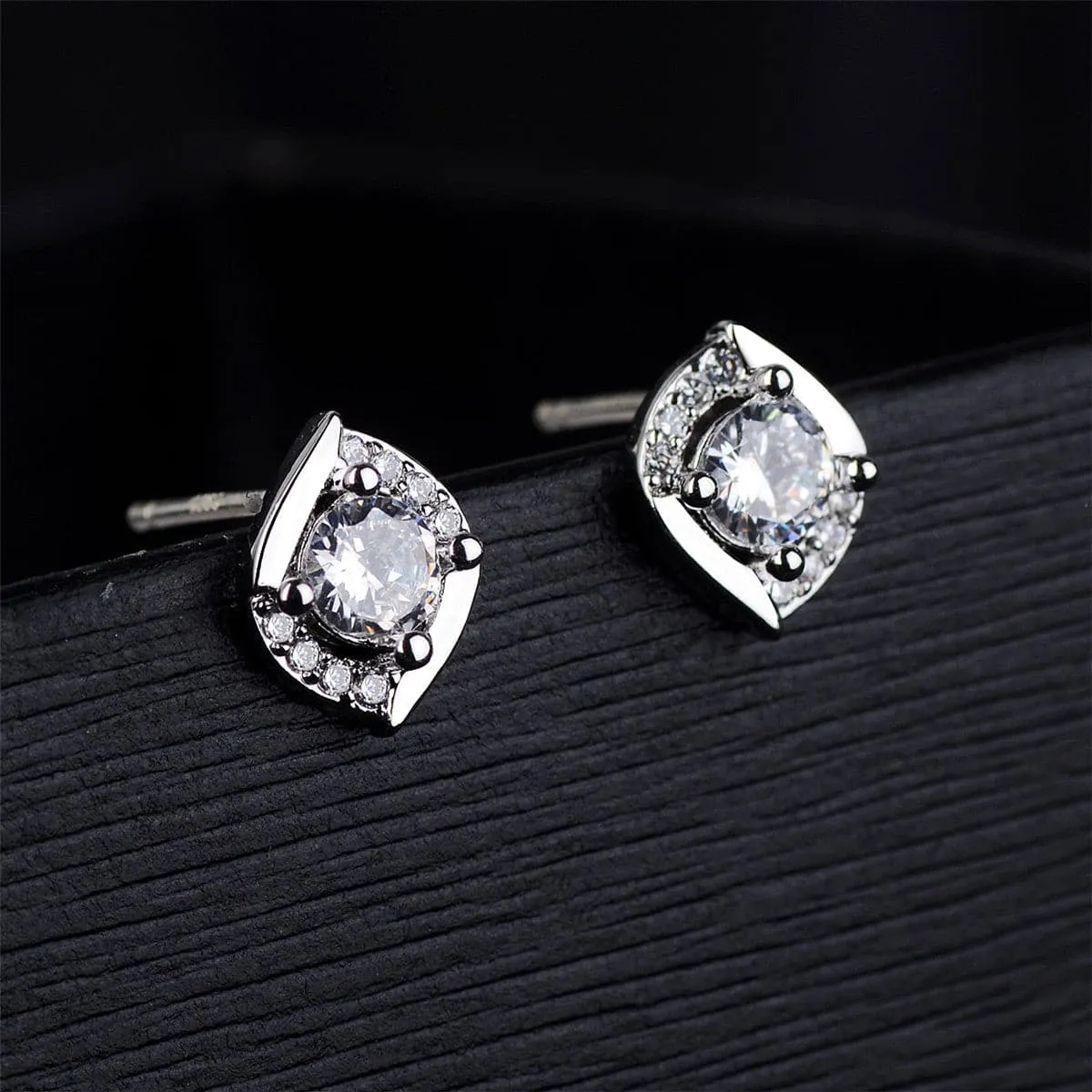 Cubic Zirconia & Silver-Plated Rhombus Spiral Stud Earrings