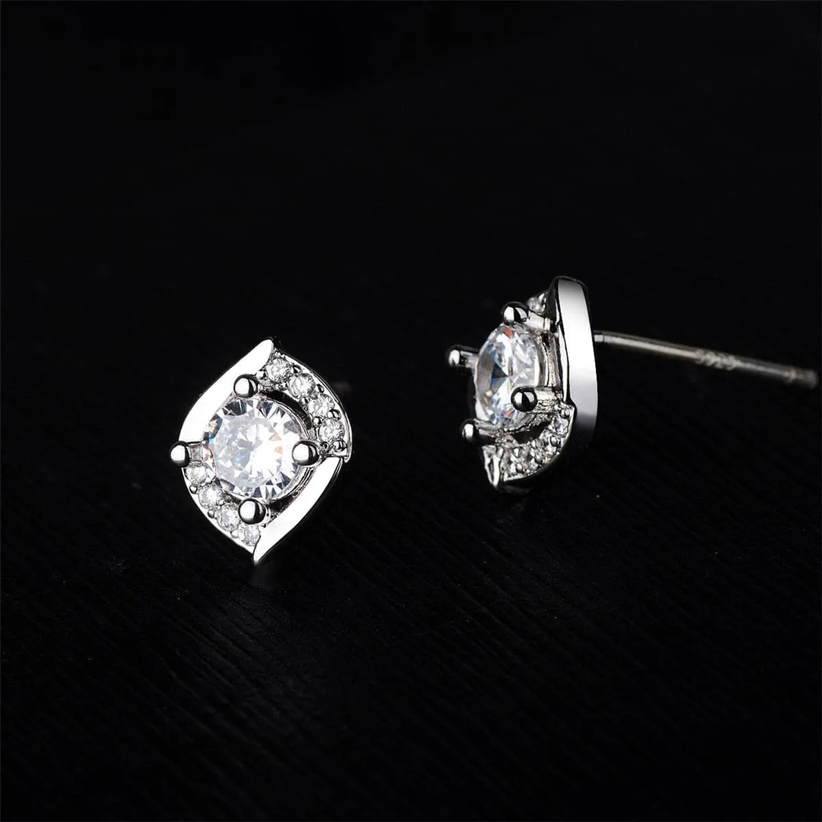 Cubic Zirconia & Silver-Plated Rhombus Spiral Stud Earrings