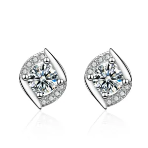 Cubic Zirconia & Silver-Plated Rhombus Spiral Stud Earrings