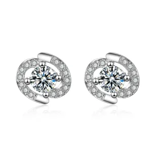 Cubic Zirconia & Silver-Plated Round-Cut Spiral Stud Earrings