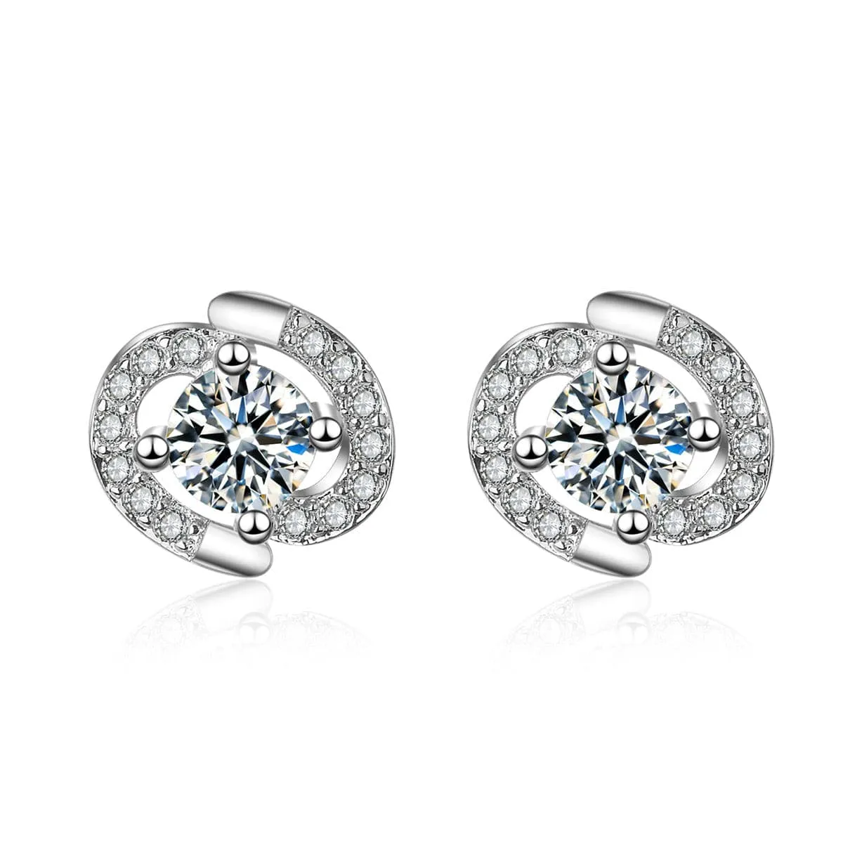 Cubic Zirconia & Silver-Plated Round-Cut Spiral Stud Earrings