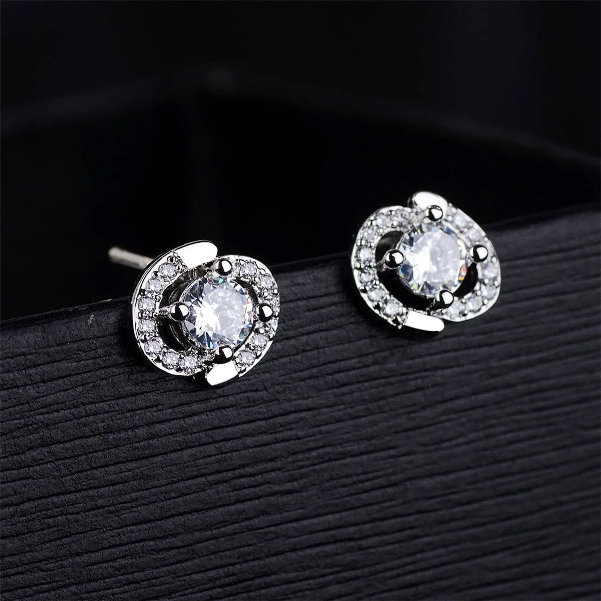 Cubic Zirconia & Silver-Plated Round-Cut Spiral Stud Earrings