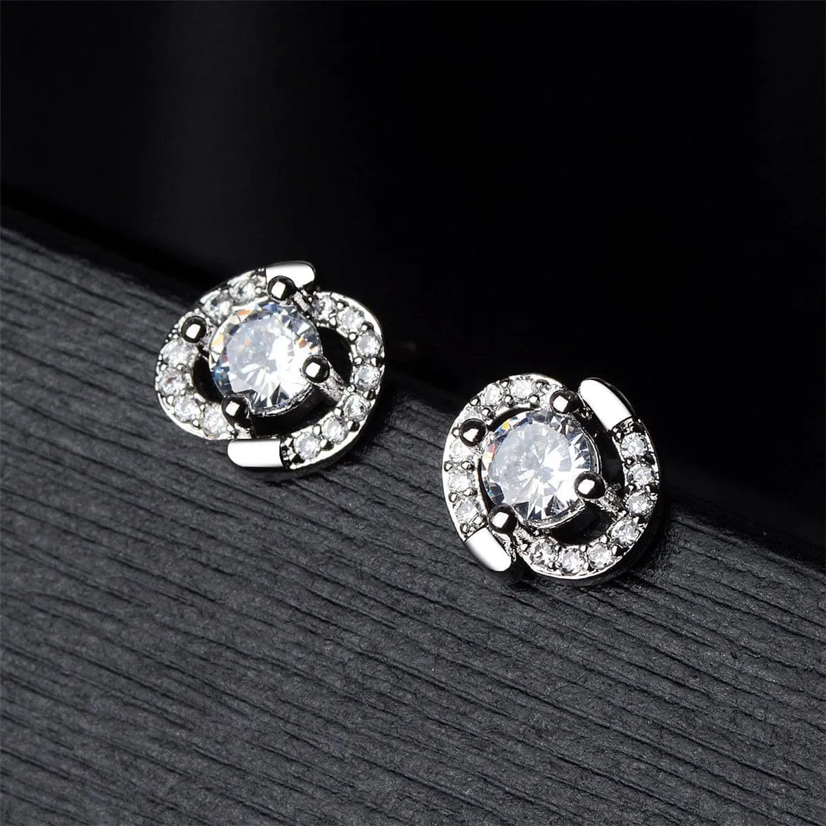 Cubic Zirconia & Silver-Plated Round-Cut Spiral Stud Earrings