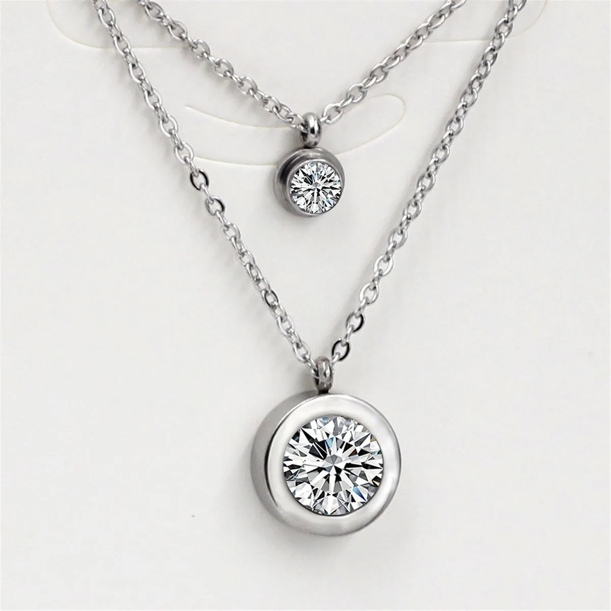 Cubic Zirconia & Silver-Plated Round Layered Pendant Necklace