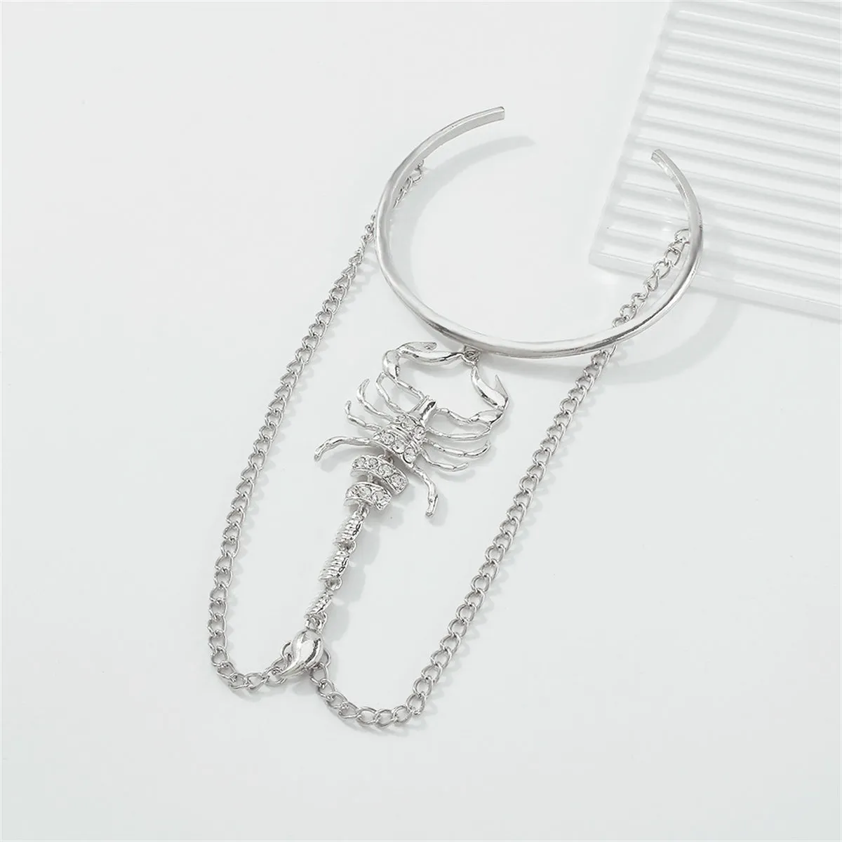 Cubic Zirconia & Silver-Plated Scorpion Tassel Arm Cuff