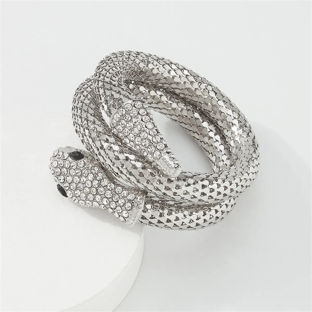 Cubic Zirconia & Silver-Plated Snake Wrap Bracelet