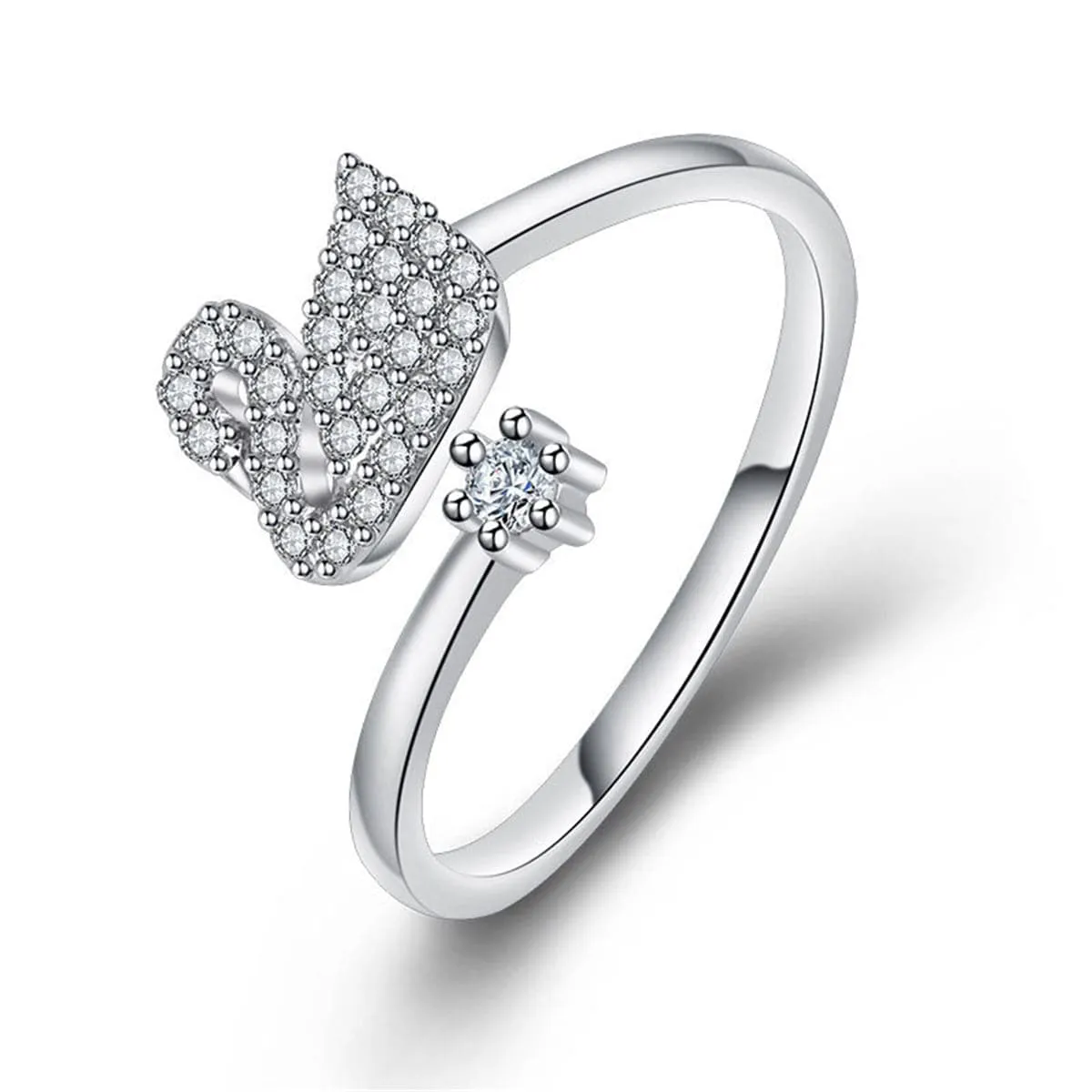 Cubic Zirconia & Silver-Plated Swan Bypass Ring