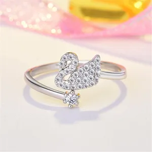 Cubic Zirconia & Silver-Plated Swan Bypass Ring