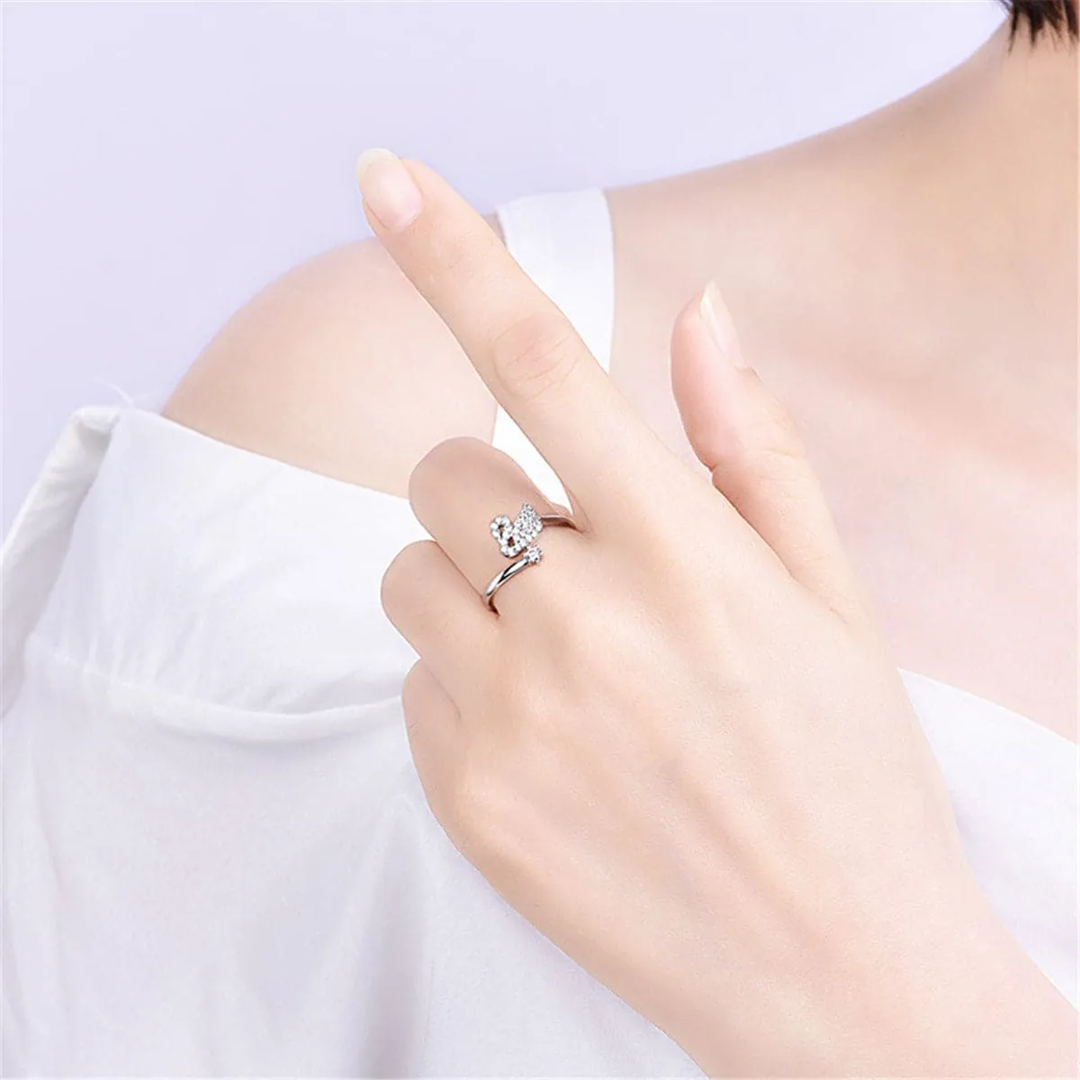 Cubic Zirconia & Silver-Plated Swan Bypass Ring