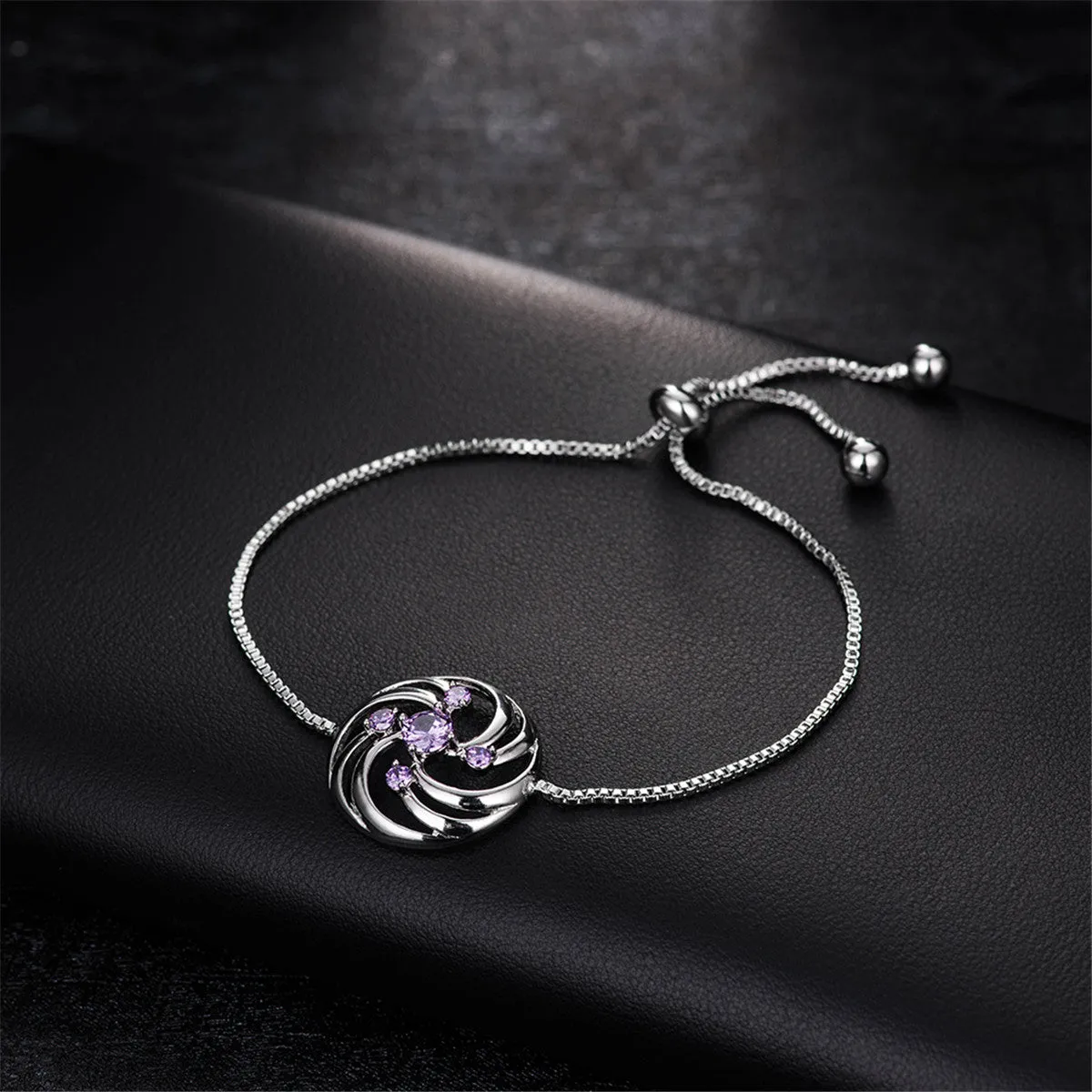 Cubic Zirconia & Silver-Plated Vortex Charm Bracelet