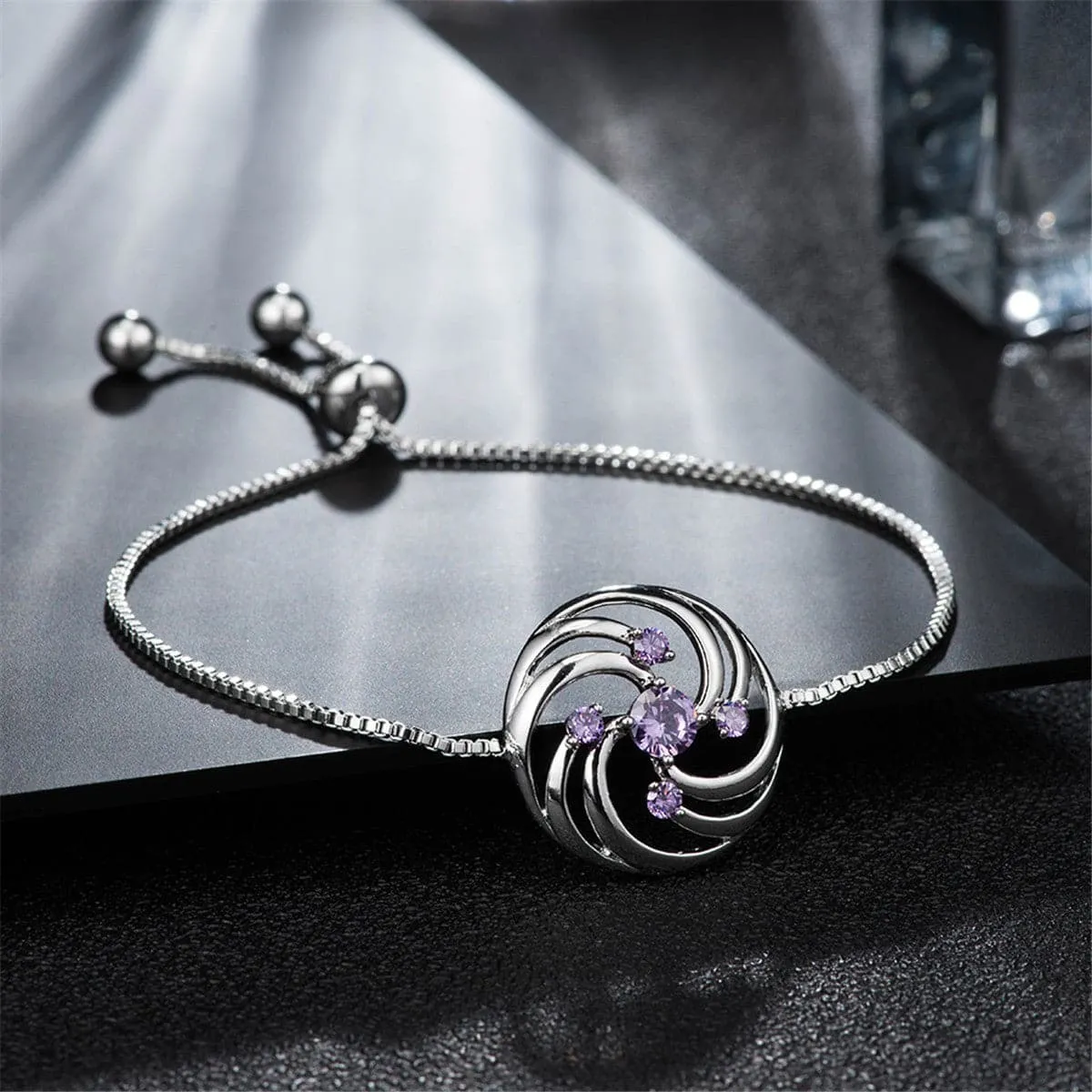 Cubic Zirconia & Silver-Plated Vortex Charm Bracelet