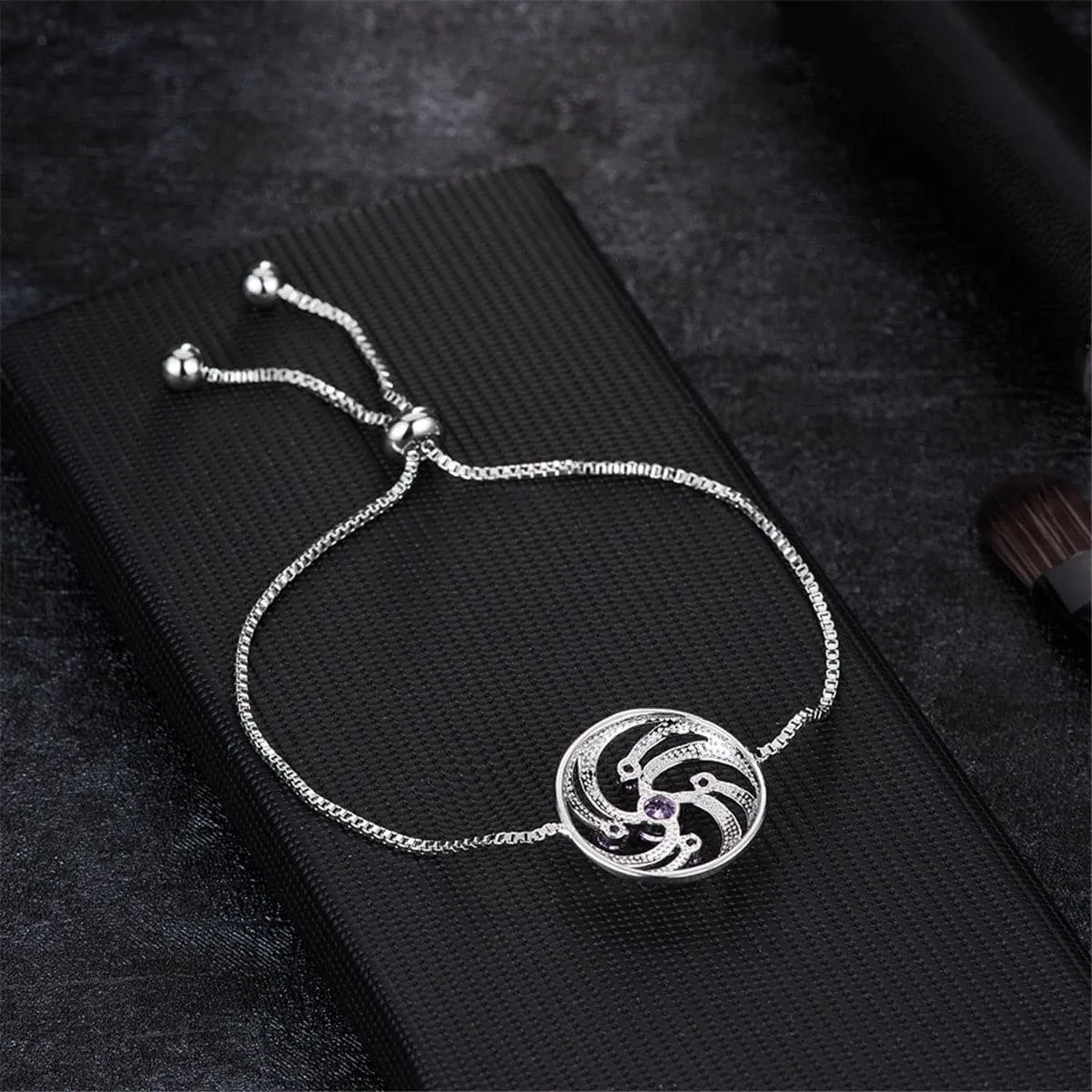 Cubic Zirconia & Silver-Plated Vortex Charm Bracelet
