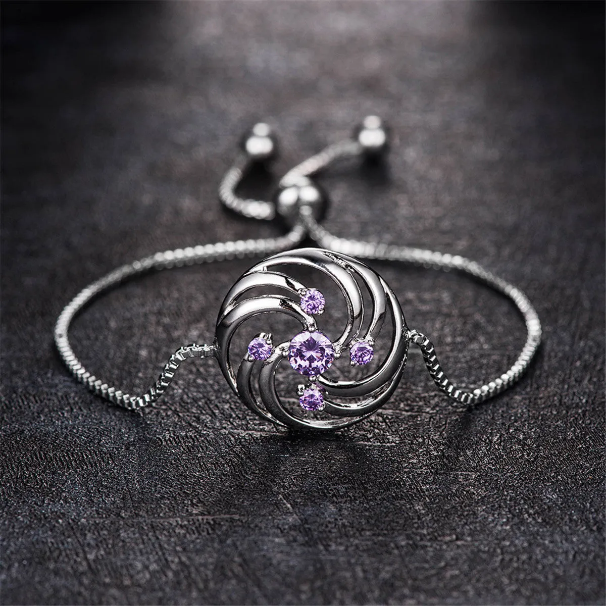 Cubic Zirconia & Silver-Plated Vortex Charm Bracelet
