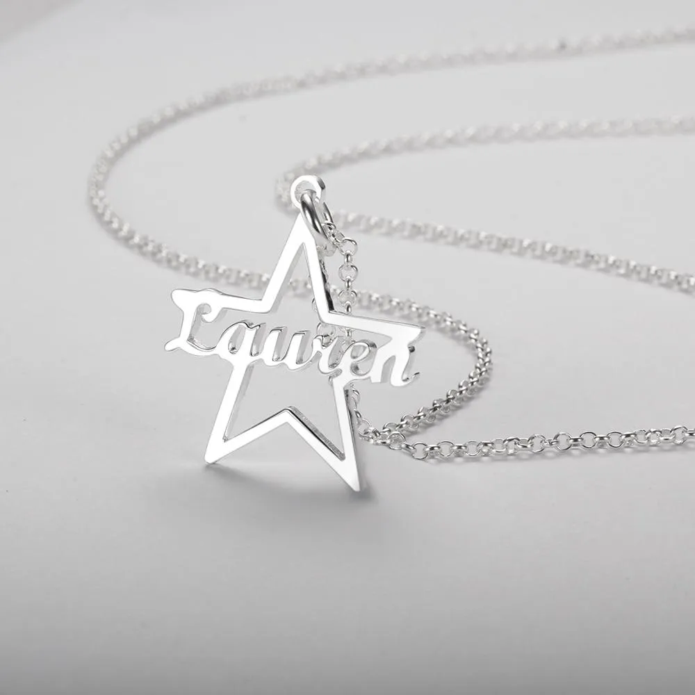 Custom Made Name Star Necklace & Pendants Personalized Real 925 Sterling Silver Nameplate Gift for Mother