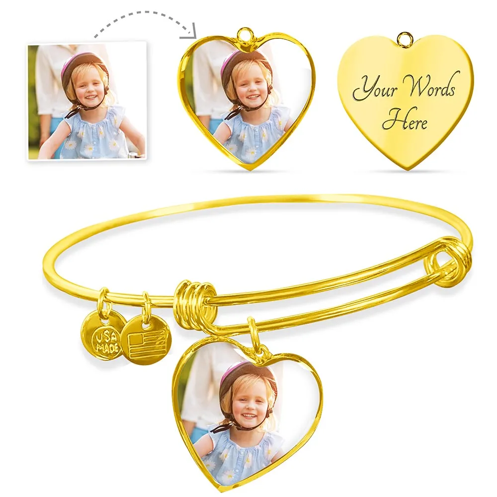 Custom Photo Heart Pendant Bangle Bracelet