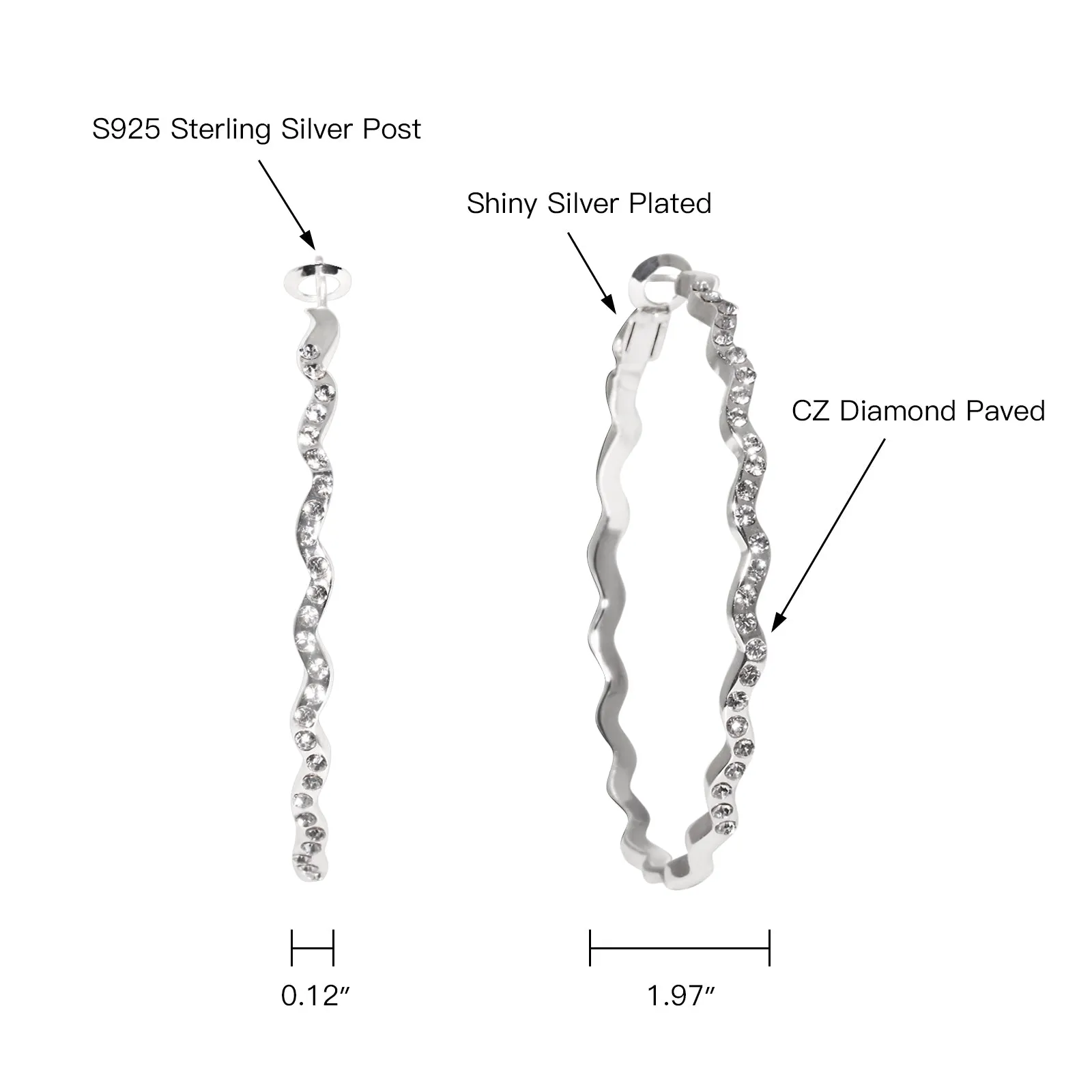 CZ Paved Silver Big Hoops